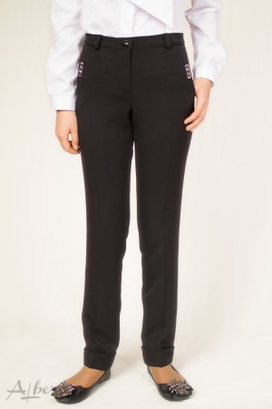 Брюки со стрелками, широкими манжетами и декором Артикул:4014