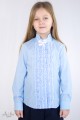 Блуза с "жабо", брошью и стойкой "фестоны" голубая Артикул:5014-B