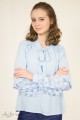 Блуза шифоновая с цветами на рукавах голубая Артикул:5057