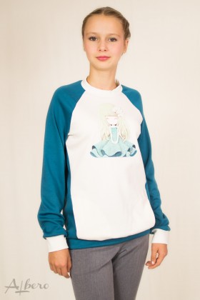 Свитшот с рукавом "реглан" и аппликацией бирюзовый Артикул:6018-1